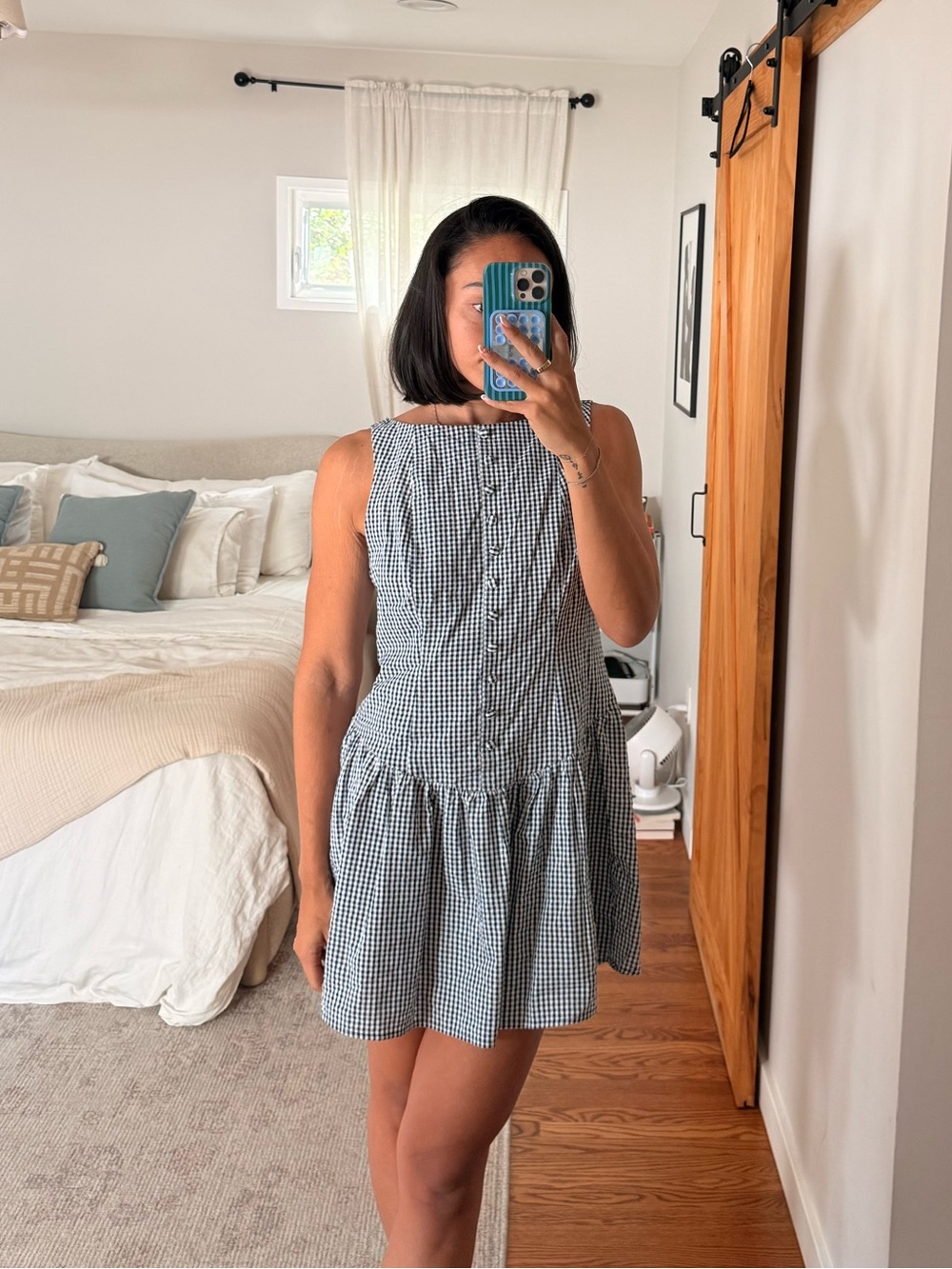 wild fable Blue Gingham Sleeveless Tiered Mini Dress